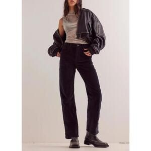 NWT Free People Risk Taker Corduroy High Rise Straight Jeans in Black Sz 30